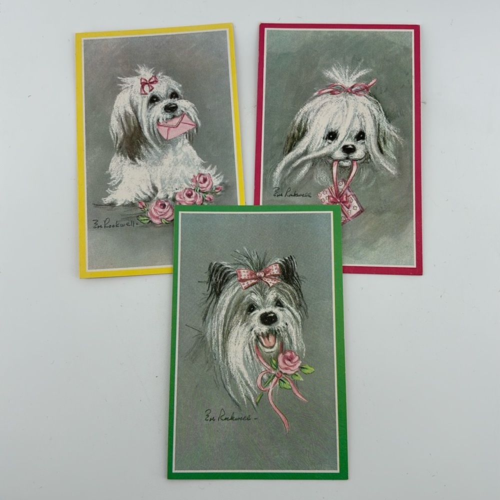 Vintage mid century kitschy dog greeting cards Yorkshire terrier
